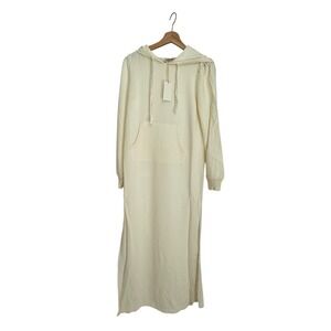 Z Supply Cream French Terry Hooded Maxi Dress Puff Sleeve Slit SZ S NWT ZD223595